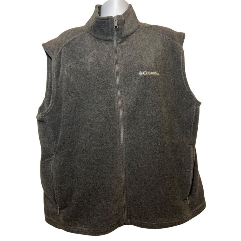 Columbia Full Zip Fleece Vest, Gray, Men's XXL